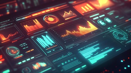 Futuristic Digital Interface Showing Data Graphs And Charts
