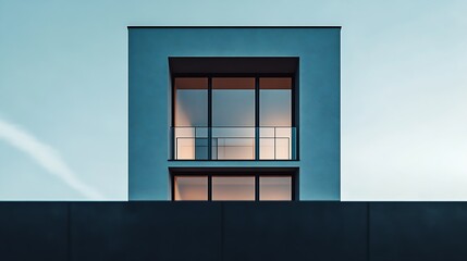 Poster - Modern architectural view of a building with large windows creating a serene aesthetic in daylight : Generative AI