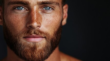 Wall Mural - Closeup Portrait of a Freckled Man with a Glittery Beard