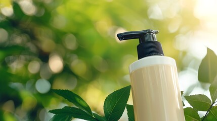 Aufkleber - Elegant cosmetic bottle on green background showcasing natural skincare product in beautiful light : Generative AI