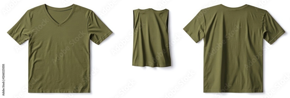 Green V-Neck T-Shirt Mockup Set, front and back of the t-shirt in olive ...