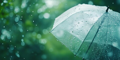 Aufkleber - Close-up view of water droplets on a clear umbrella captured in a lush outdoor setting : Generative AI