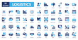 © Zero_wing - logistics fill icon set collection. truck, warehouse, container, forklift, supply chain, logistics manager, pallet, Parcel Box, route map, cargo ship