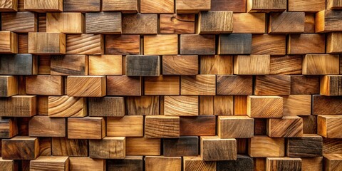 Wall Mural - Intricate Wooden Block Wall Texture A Detailed Close-Up of Varied Stained Wood Blocks Arranged in an Overlapping Pattern
