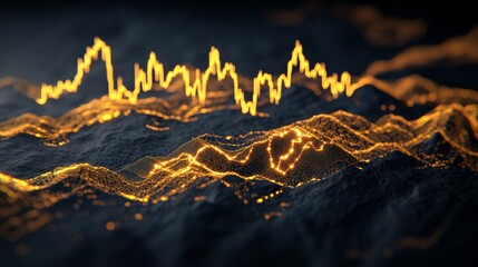 Wall Mural - Abstract Digital Waves with Golden Light Representing Data and Analytics Trends