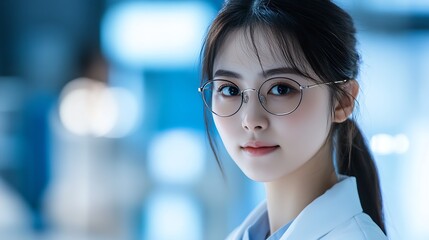 Leinwandbilder - Young scientist looking confidently at camera in modern laboratory with a blue hue : Generative AI