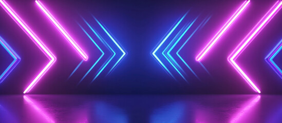 Wall Mural - Bright neon arrows in blue and purple create dynamic background, perfect for modern designs and digital art. vibrant colors and sharp lines evoke energy and creativity