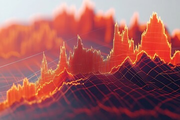 Aufkleber - Dynamic and intense visualization of financial data trends in striking red and orange colors : Generative AI