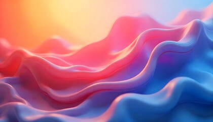 Wall Mural - abstract wavy background pink blue gradient 3d render fluid design smooth texture pastel colors
