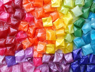 Wall Mural - Colorful Candy Bags Arranged in a Rainbow Gradient Pattern