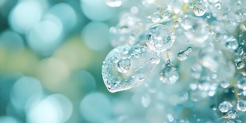 Poster - Macro shot of water droplets on a delicate leaf showcasing the beauty of nature's intricate details and clarity : Generative AI
