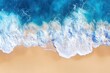 © Avrilin - Aerial view ocean waves crashing sandy beach; summer vacation background