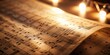 © Collection - Illuminated Musical Score A Close-Up of Aged Sheet Music Under Soft Warm Lighting