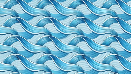 Wall Mural - Abstract Seamless Pattern of Intertwined Blue Water Waves, Ideal for Textile Design and Decorative Purposes