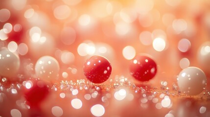 Canvas Print - Close-up of red and white spheres with bokeh background.