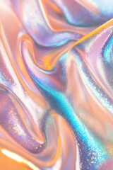 Poster - Abstract iridescent holographic foil texture with wavy folds and glitter.