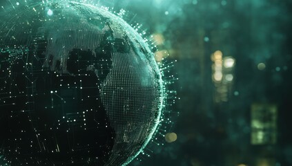 Wall Mural - futuristic digital globe with glowing lines and nodes, representing global network connections.