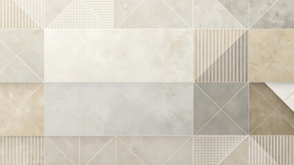 Wall Mural - Abstract Neutral Tone Tile Pattern Design Featuring Geometric Shapes and Subtle Textures