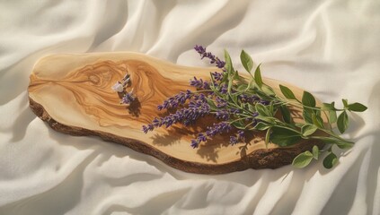 Wall Mural - Olive wood board with lavender and ring.