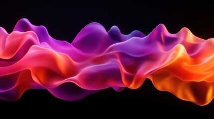 Wall Mural - abstract vibrant wave flowing smoothly, dynamic red, orange, purple hues on black background.