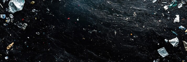 Aufkleber - Floating plastic waste covers ocean surface, showcasing environmental crisis with empty space for urgent messages. Generative AI