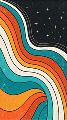 Poster - A colorful painting of a rainbow with stars in the background