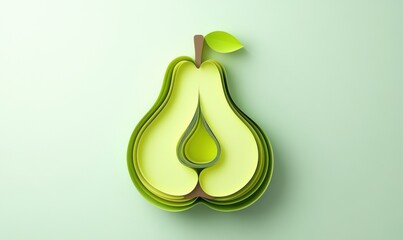 Wall Mural - A vibrant paper-cut style illustration of a pear, showcasing layered green shades against a soft background