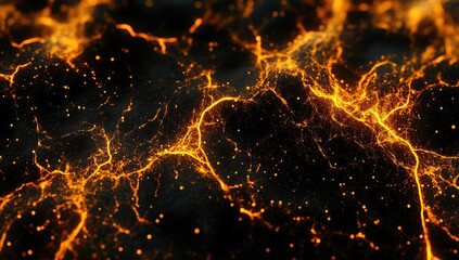 Wall Mural - Abstract fiery lava flow, subterranean energy, glowing particles, dark background