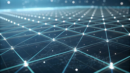 Wall Mural - Futuristic 3D Virtual Grid Background with Glowing Dots and Lines. Perfect for: Technology Day, Sci-Fi Events, Digital Conferences
