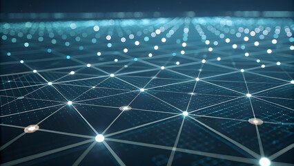 Wall Mural - Futuristic 3D Virtual Grid Background with Glowing Dots and Lines. Perfect for: Technology Day, Sci-Fi Events, Digital Conferences