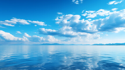 Wall Mural - blue sky over calm sea. blue sea and sunny sky on horizon over calm water