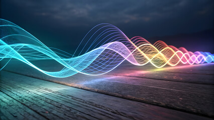 Wall Mural - Abstract Digital Background with Woven Light Waves. Perfect for: Fintech branding, Digital innovation expos, Technology research