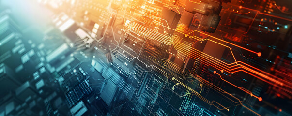 Wall Mural - abstract digital technology background with glowing circuits and patterns