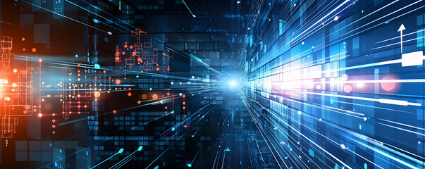 Wall Mural - abstract representation of digital data flow with vibrant light trails and patterns