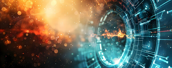 Wall Mural - futuristic digital interface with glowing elements and cosmic background