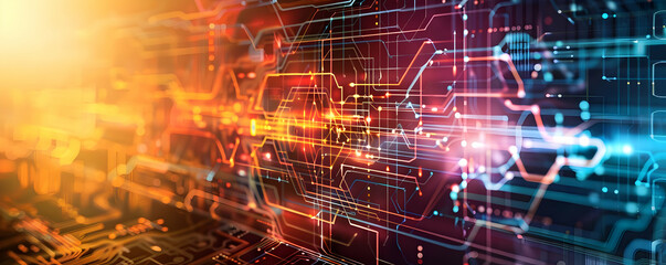 Wall Mural - abstract digital background with glowing lines and circuits representing technology (1)
