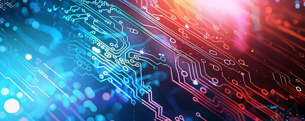 Wall Mural - abstract close-up of vibrant circuit board patterns with glowing elements