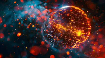 Wall Mural - abstract representation of a glowing sphere amidst vibrant particles in space