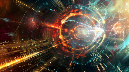 Wall Mural - abstract futuristic digital artwork showcasing vibrant energy patterns and motion