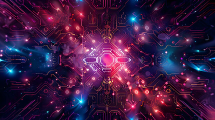 Wall Mural - vibrant abstract digital background with glowing circuits and colorful lights