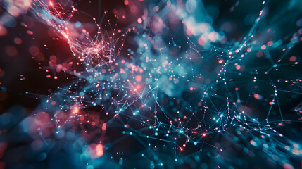 Wall Mural - abstract digital network with vibrant colors and glowing connections in motion