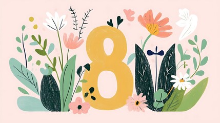 Wall Mural - Celebrating Nature's Beauty with Floral Number Eight