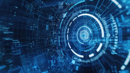 Wall Mural - abstract high tech blue screen background with circle graphs and diagrams