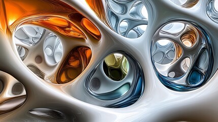 Wall Mural - Abstract 3D Render Warm Cool Hues Interlocking Forms. AI Generated