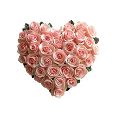 Wall Mural - A heart-shaped arrangement of delicate pink roses, symbolizing love and affection, Isolated on white background.