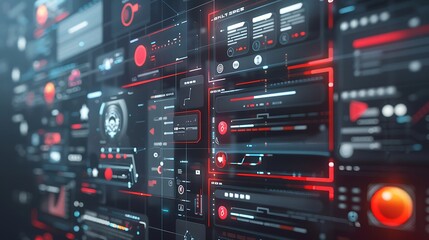 Wall Mural - abstract digital interface with red and black data streams. futuristic tech background.