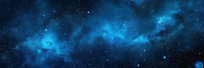 Leinwandbilder - Night sky adorned with cosmic stickers illustrating a stunning galaxy display in deep blue hues and twinkling stars. Generative AI