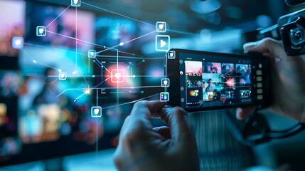 person uses a smartphone to record videos for social media. the image shows modern technology and co