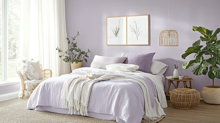 Sticker - Cozy bedroom with light purple walls and a creative drawing board