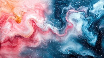 Wall Mural - Abstract swirling colors in shades of pink, blue, and gold.